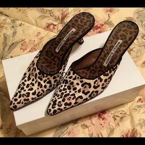 Manolo Blahnik leopard mules